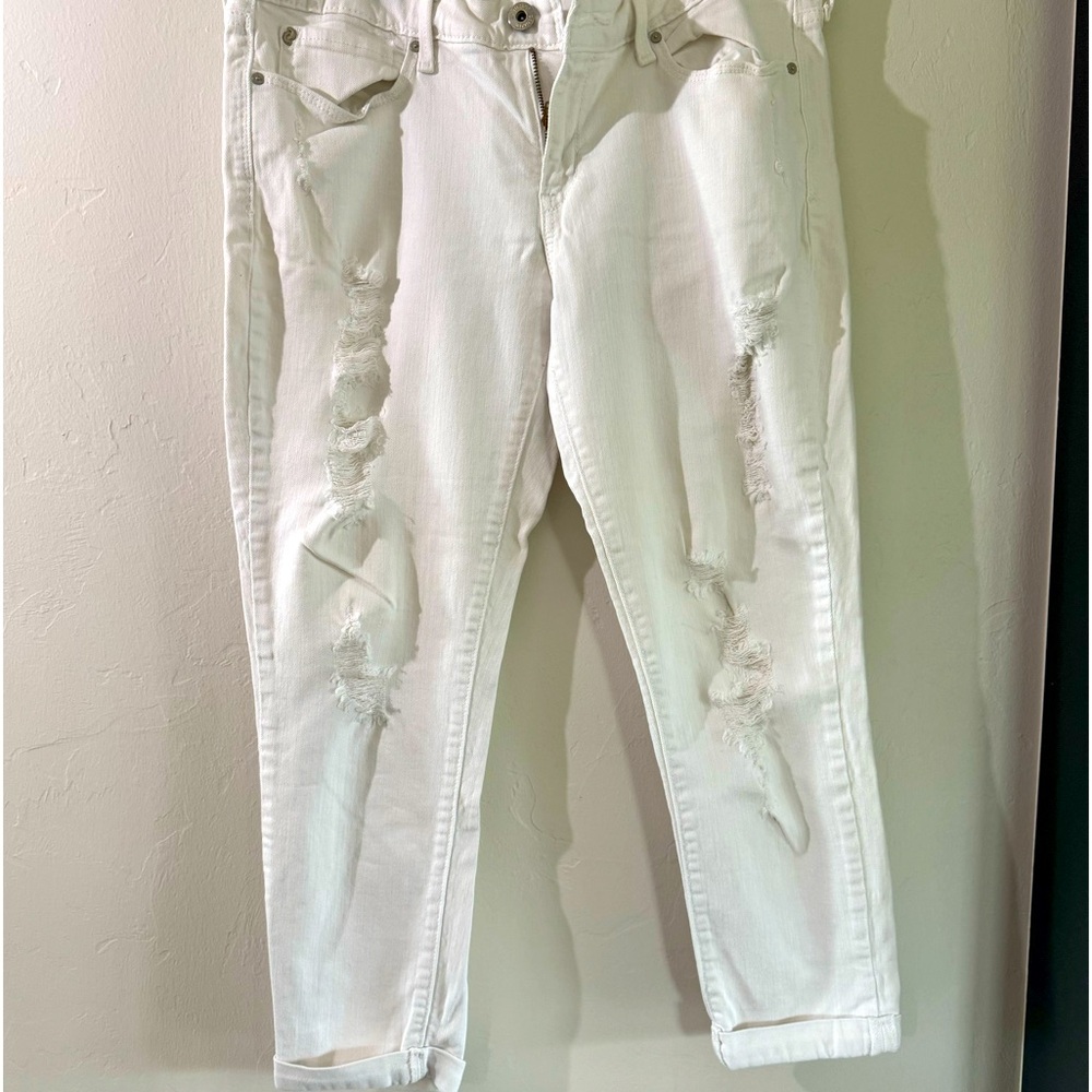 White ripped ankle height jeans low rise sz 13